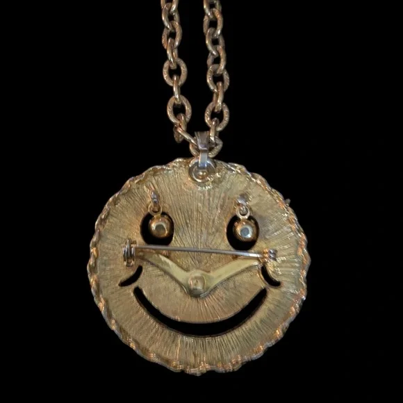 Vintage Gold-Plated Smiley Face Pendant Necklace- 24”- 60s/70s - Picture 4 of 8